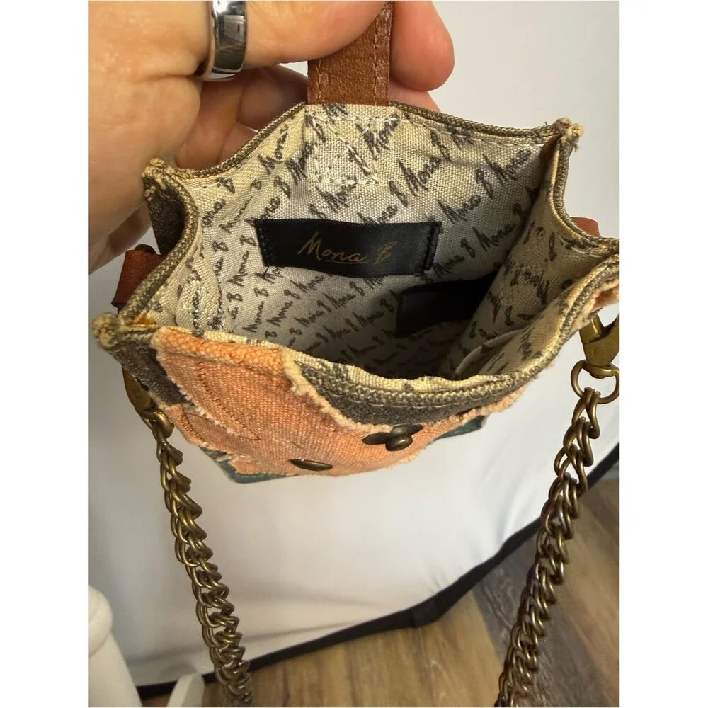 Mona B Upcycled Canvas Crossbody Phone Bag Floral Distressed Boho Small Purse